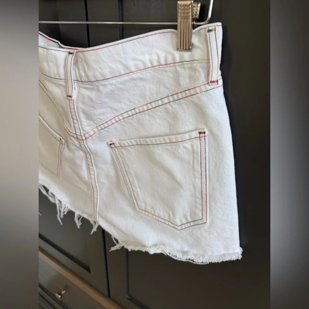 Agolde 27 Jaden Cut Off Short in White Space w/ rainbow stitch
